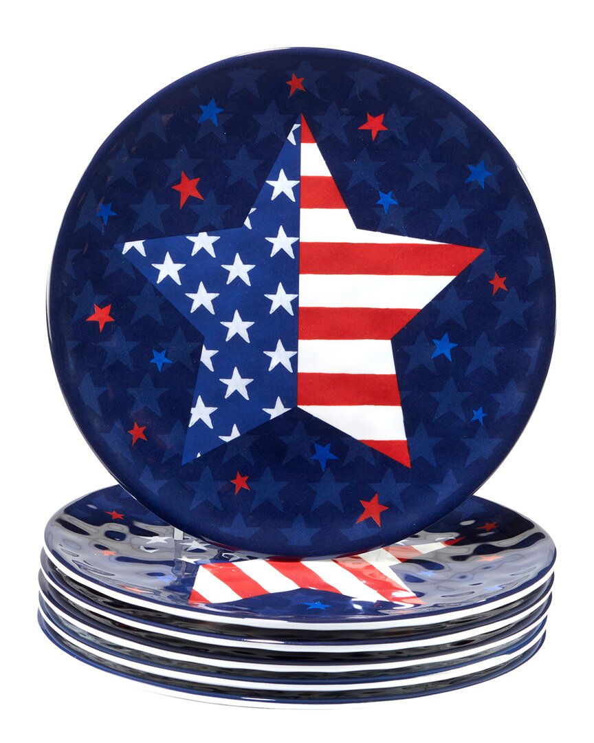 Certified International Stars And Stripes Melamine Plate Set, 6 Piece In Red