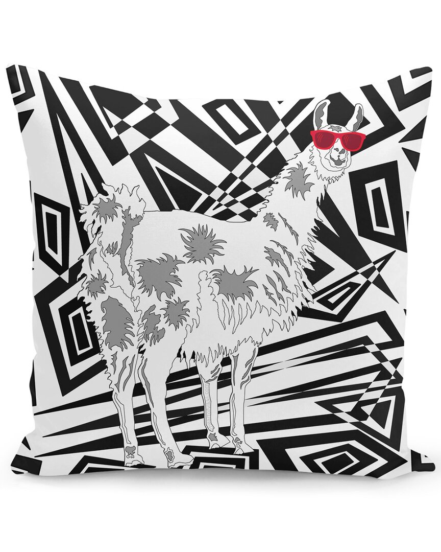 Curioos Llama In Red Sunglasses Abstract Pillow In Black