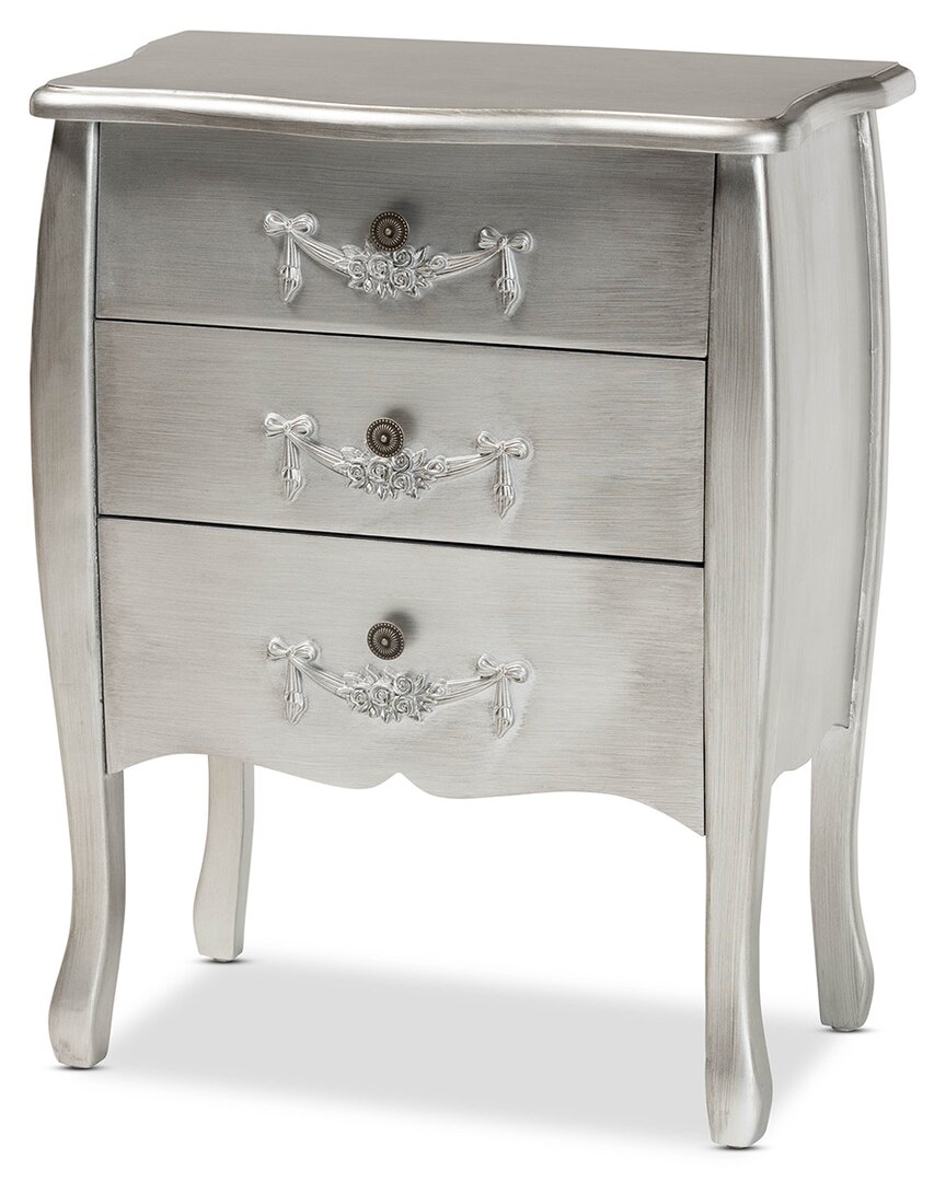 Baxton Studio Eliya Brushed Wood 3-drawer Storage Cabinet In Silver