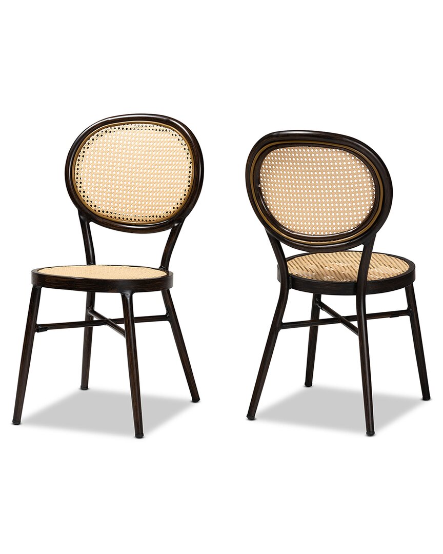 Baxton Studio Thalia Metal And Synthetic Rattan 2pc Outdoor Dining Chair Set In Beige