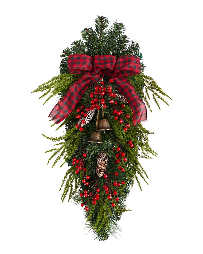 NEARLY NATURAL NEARLY NATURAL HOLIDAY CHRISTMAS PINE CONES, BERRY AND BELLS SWAG 