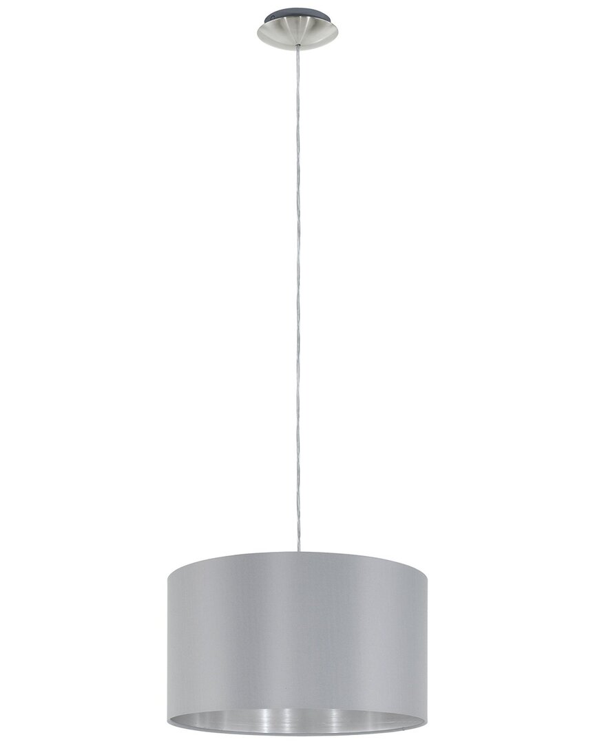 EGLO EGLO MASERLO 1 LIGHT PENDANT WITH SATIN NICKEL FINISH & GREY & SILVER FABRIC SHADE