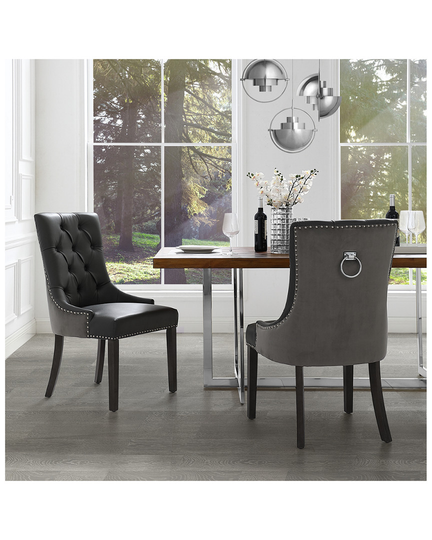 Inspired Home Set Of 2 Harry Leather/velvet Dining Chairs