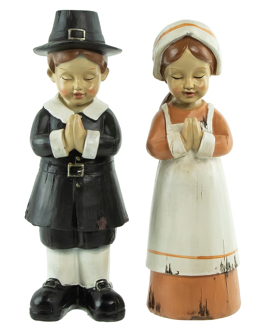 Northlight Set Of 2 Praying Pilgrim Children Fall Harvest Figures In Black
