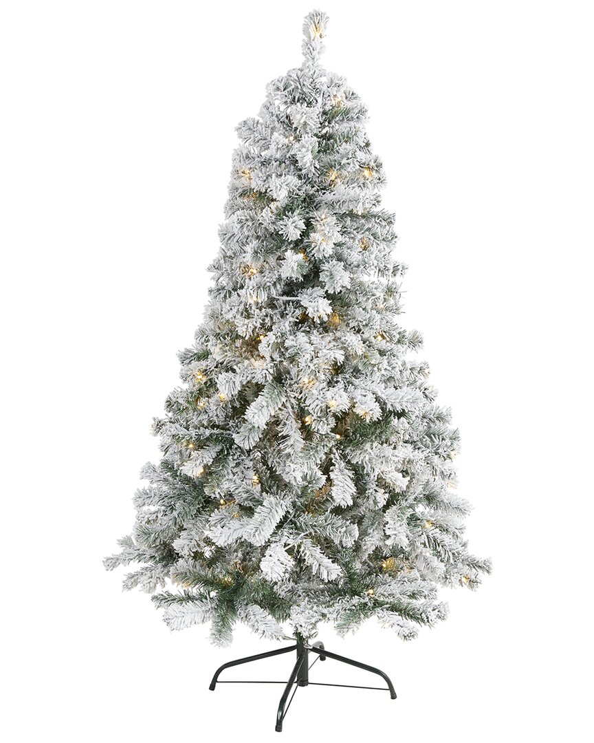 Nearly Natural 5ft Flocked Rock Springs Spruce Artificial Christ In Green