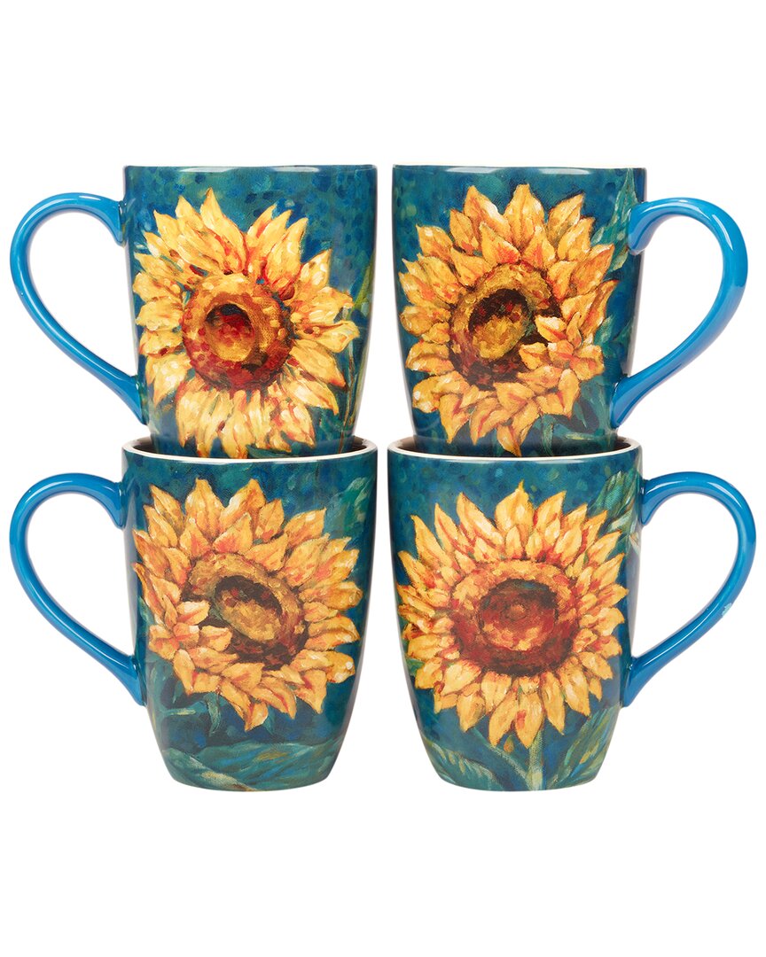 Certified International Golden Sunflowers Set Of 4 Mugs In Multi