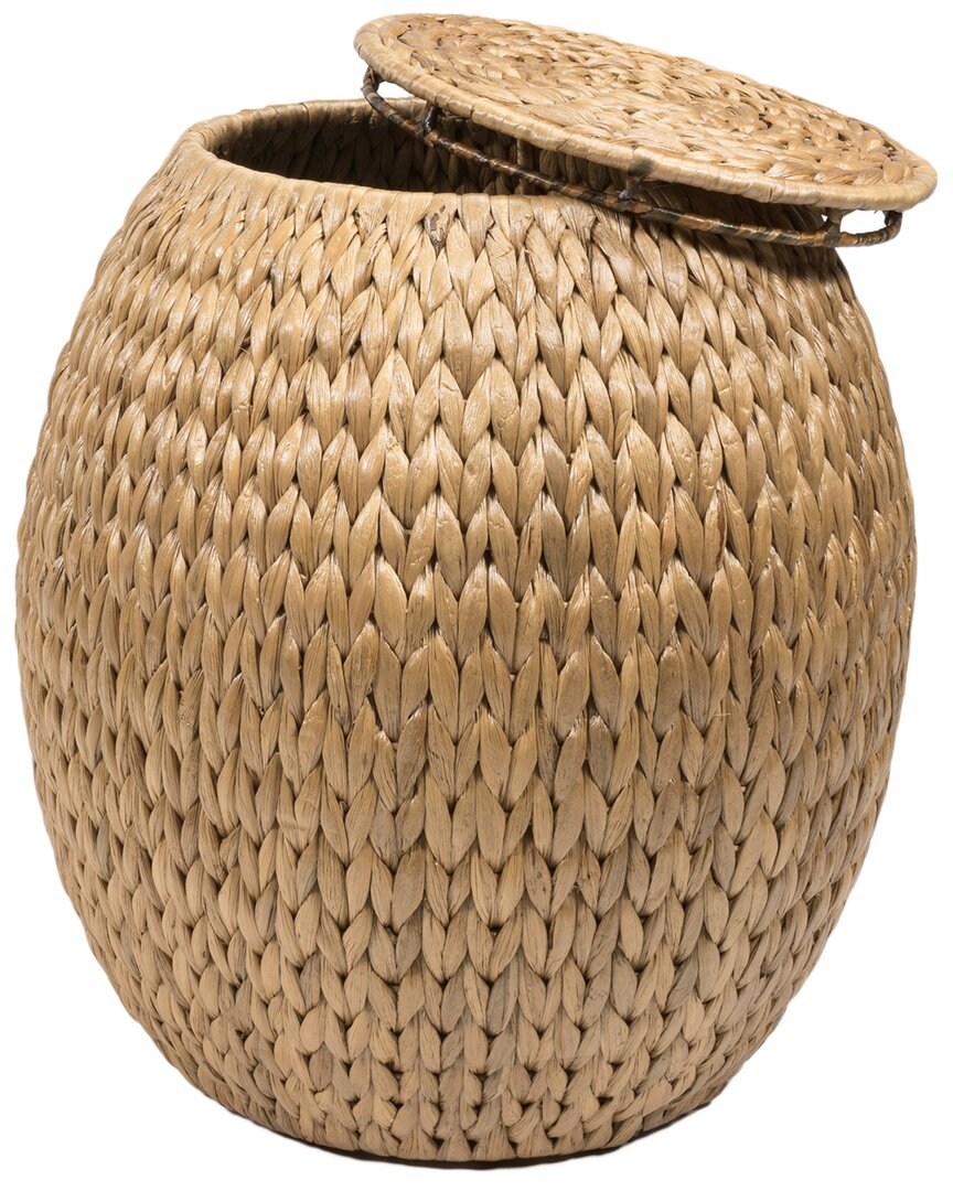 Happimess Colt 17in Coastal Bohemian Handwoven Hyacinth Storage Stool With Lid