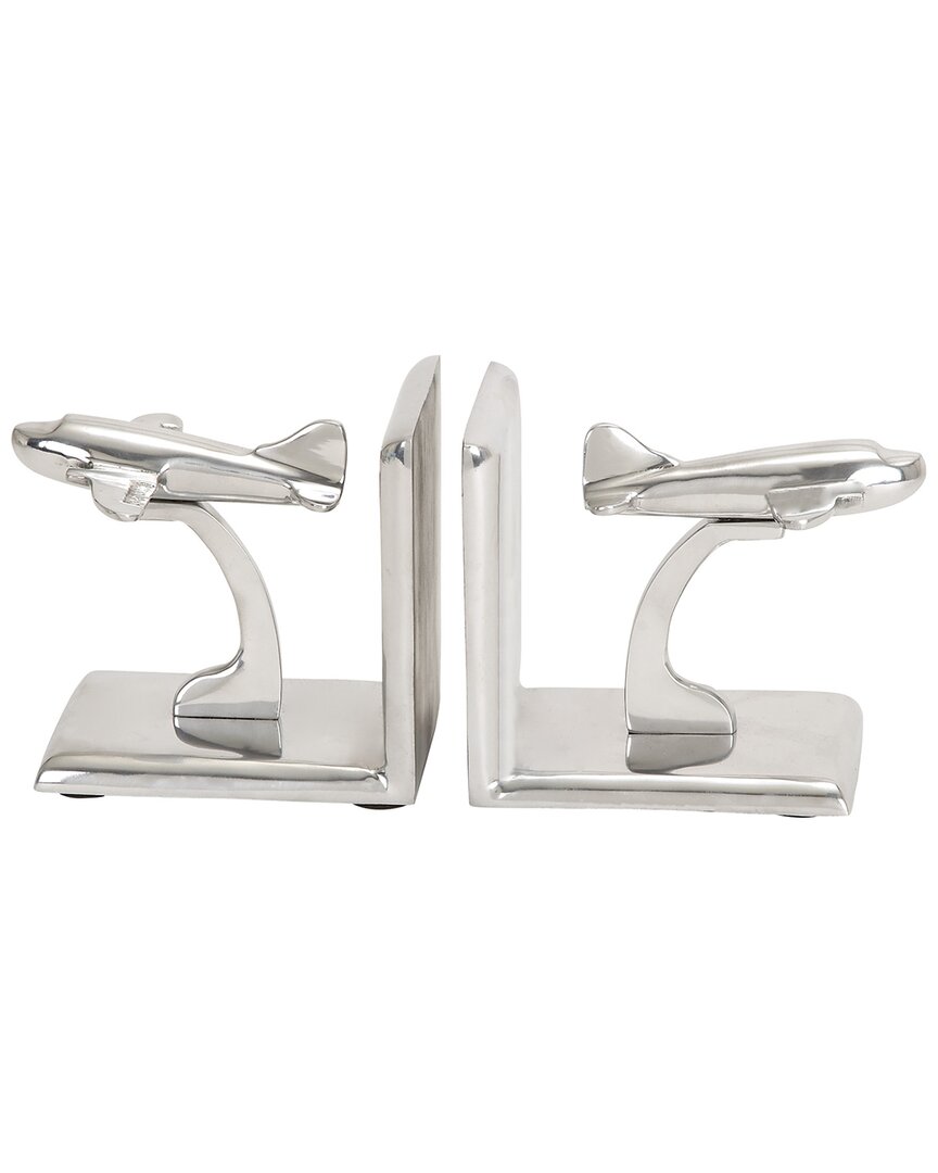 Peyton Lane Set Of 2 Contemporary Airplanes And Helicopters Silver Aluminum Bookends