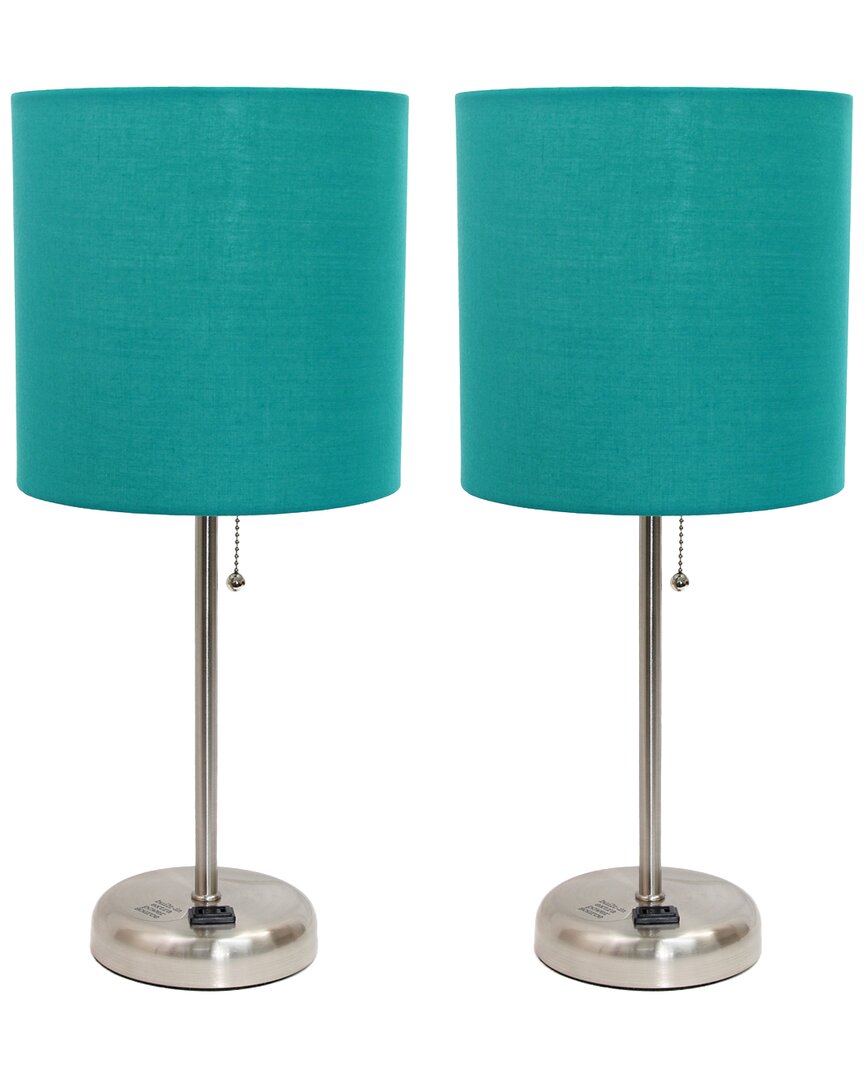 Lalia Home Set Of Two 19.5in Stick Table Desk Lamps With Charging Outlet &  Drum Shade