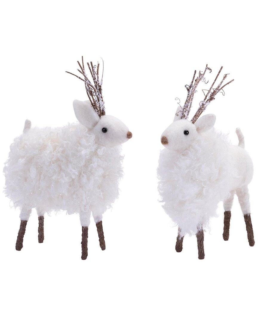 Melrose International Set Of 6 Fluffy Winter Deer Shelf Sitter In White