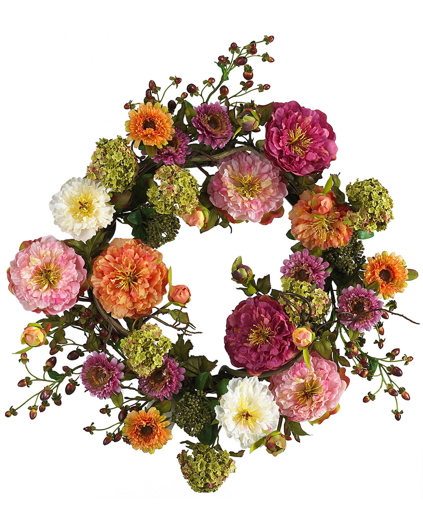 Nearly Natural 24in Peony Wreath