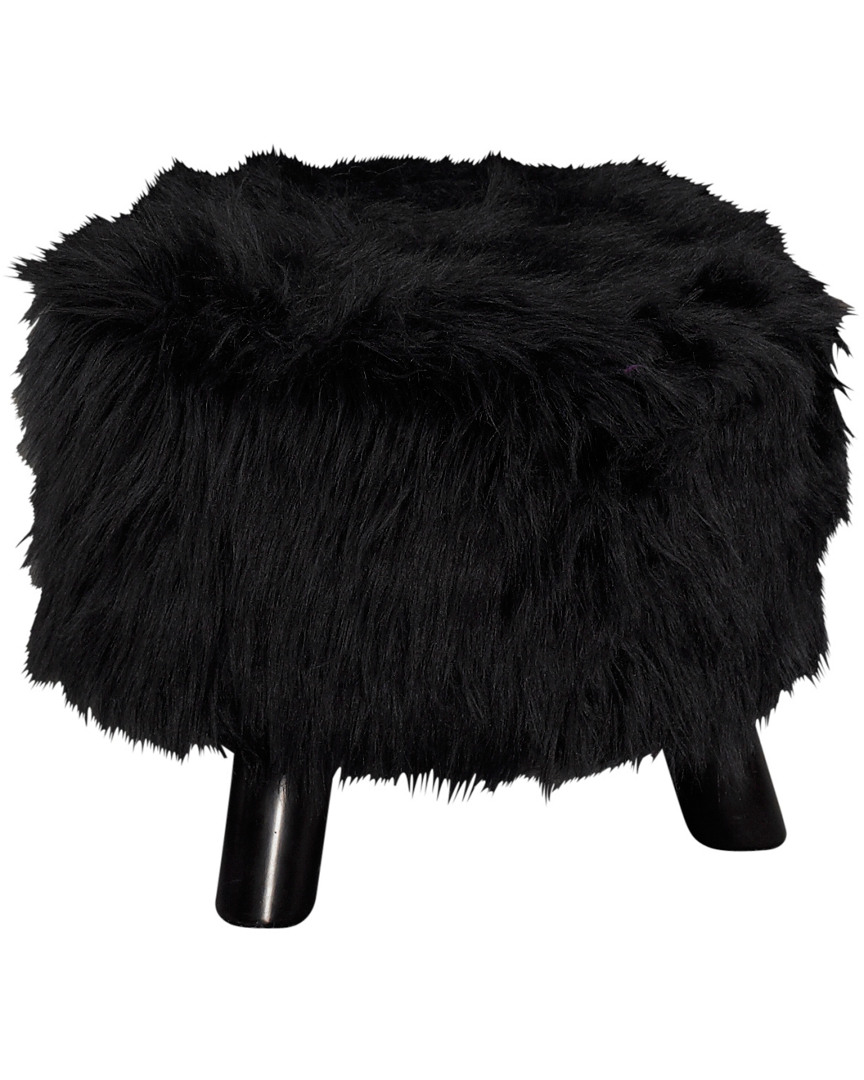 Linon Furniture Linon Black Faux Fur Foot Stool