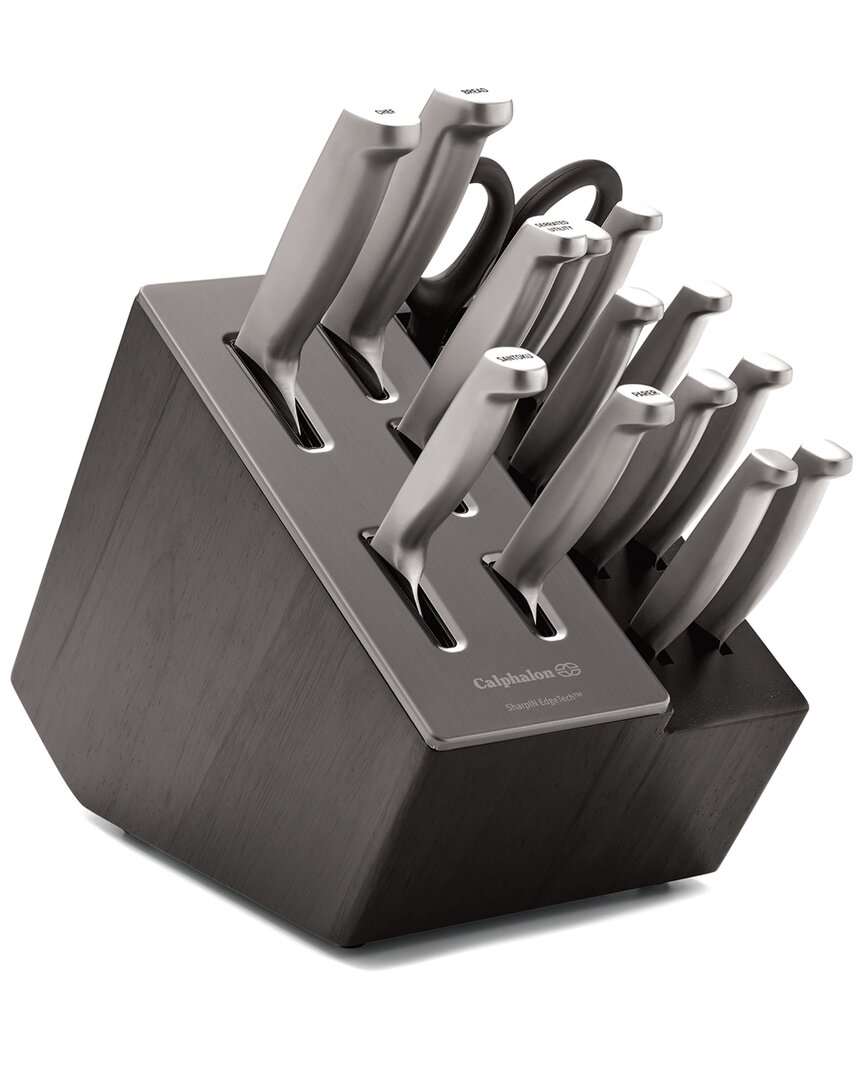 Calphalon Premier 15pc Knife Set With Sharpin Edgetech & Stainless Steel Handles In Silver