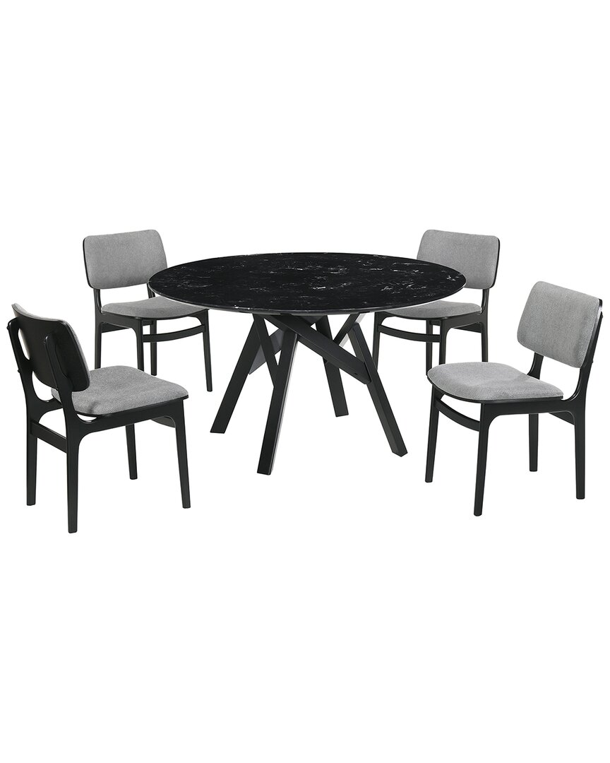 Armen Living Venus And Lima 5pc Marble Round Dining Set In Gray