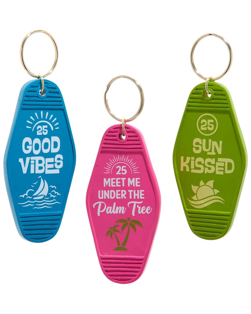 Kurt Adler Set Of 3 Holiday Motel Key With Sayings Ornaments In Multi