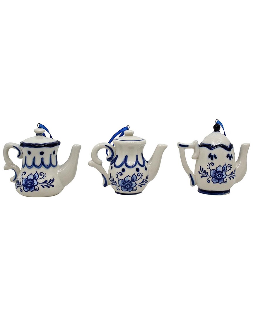 Kurt Adler 2.38-2.56porc Delft Blue Teapot 3a In Blue