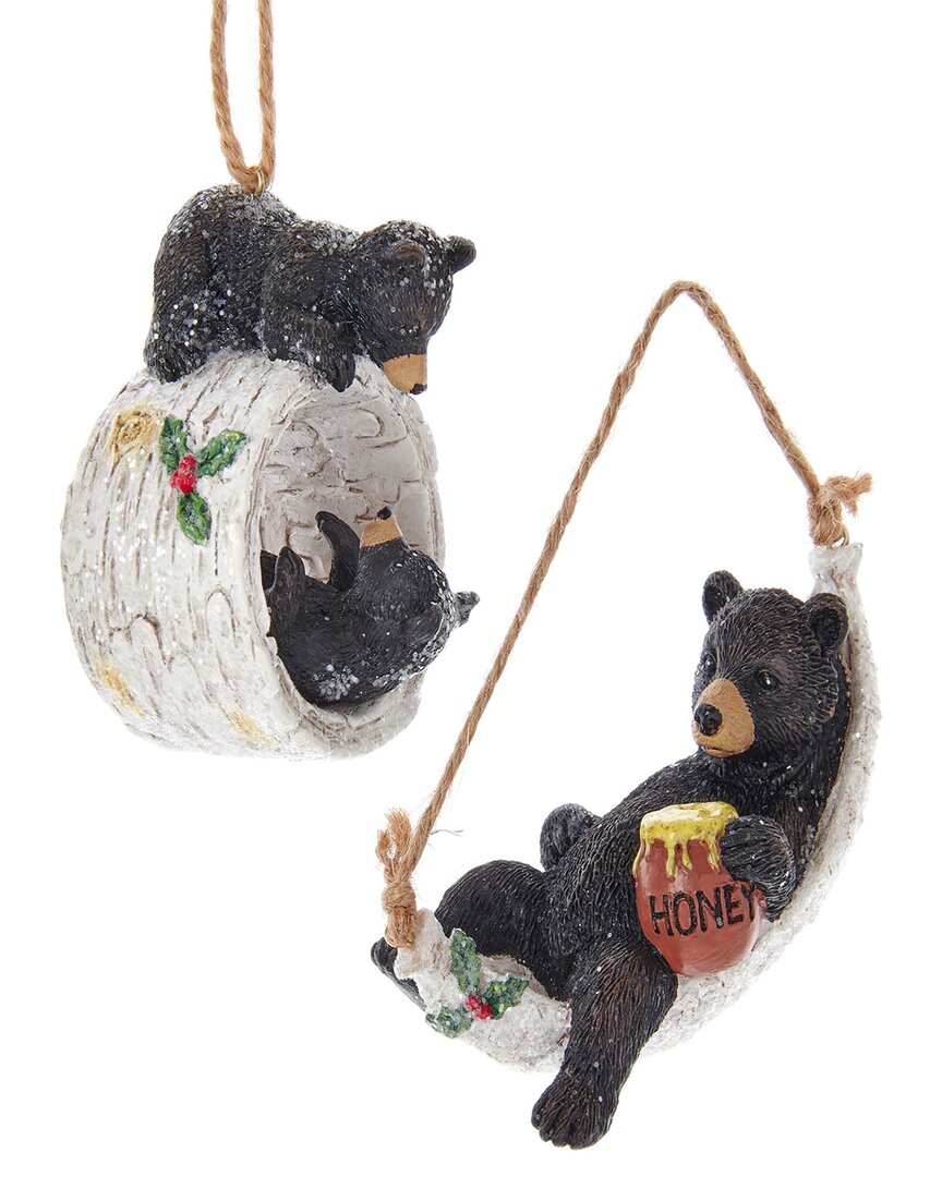 Kurt Adler Set Of 2 Little Bears Ornaments In Blue