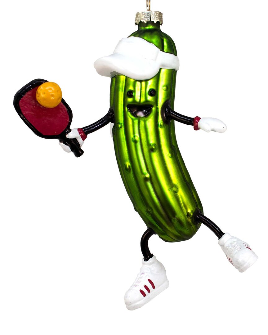 Kurt Adler 5in Glass Pickleball Pickle Ornament In Green