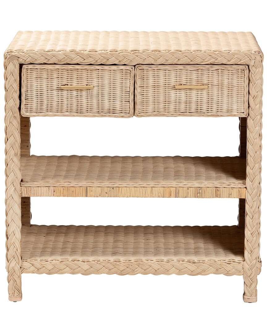 Baxton Studio Lanica Japandi Sun Bleached Rattan 2-drawer Console Table In Brown