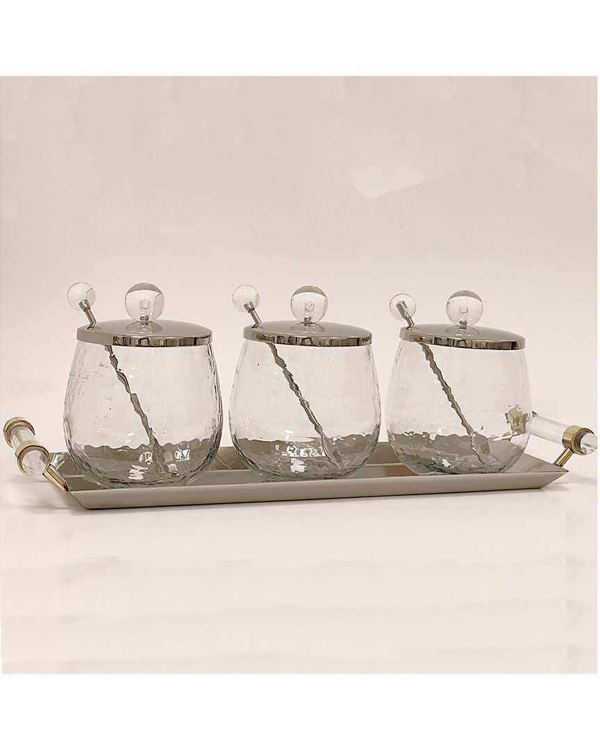 Vivience Set Of 3 Canisters On Rectangle Tray With Ball Knobs In Multi