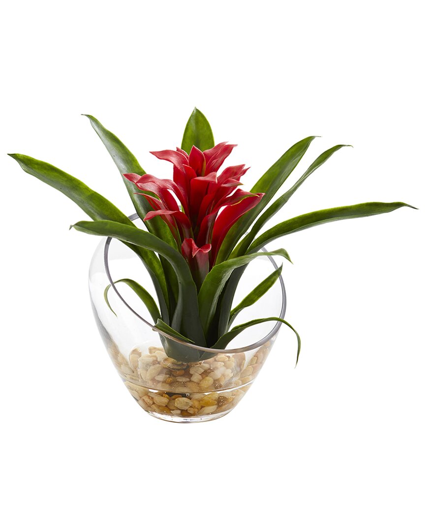 Nearly Natural Tropical Bromeliad In Angled Vase Artificial Arrangement In Red