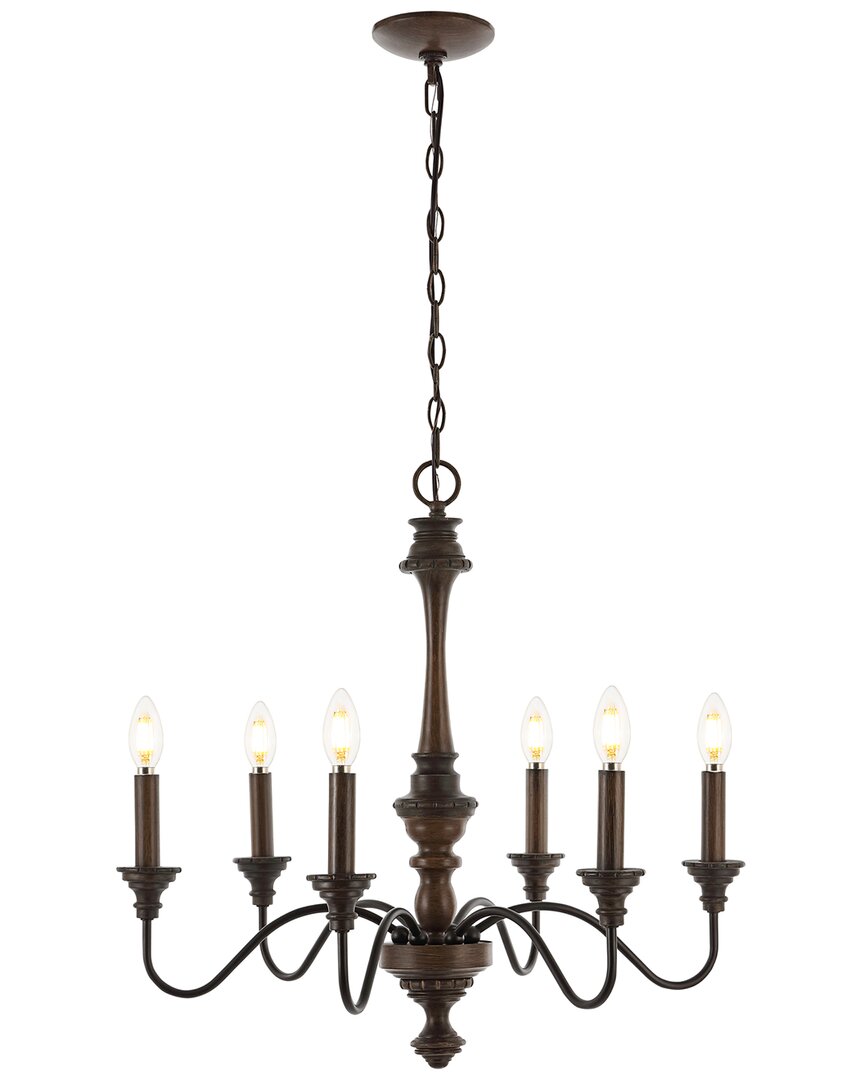 Jonathan Y Oakley 6-light Midcentury Farmhouse 25in Iron Led Chandelier In Brown