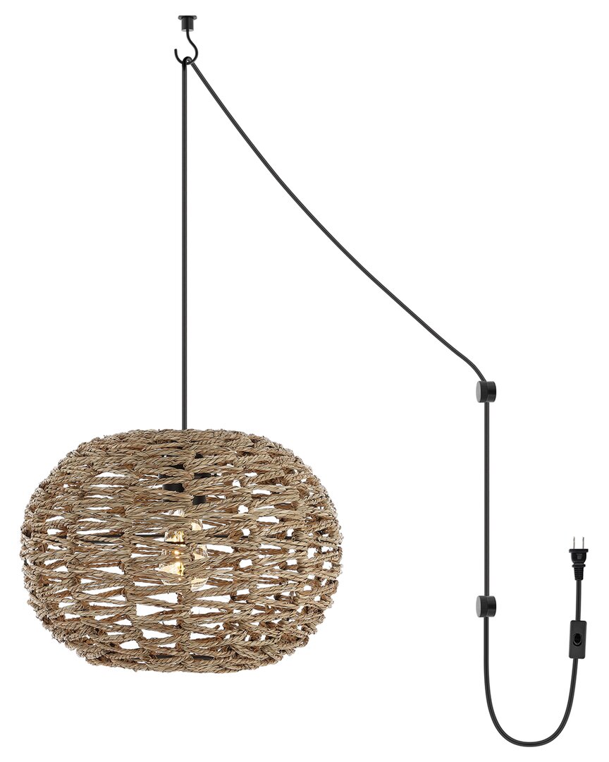 Jonathan Y Isla 14in 1-light Farmhouse Rattan 180in Cord Plug-in Or Hardwired Led Pendant In Brown