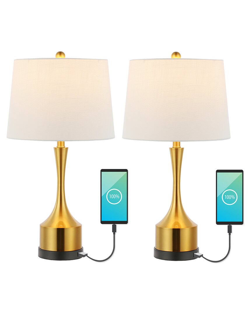 Jonathan Y Cooper 26in Set Of 2 French Country Iron Led Table Lamp With Usb Charging Port In Gold