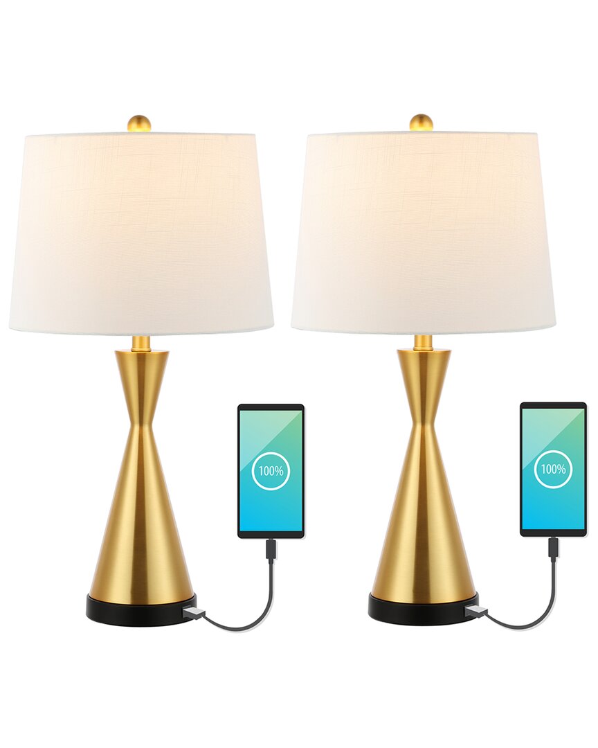 Jonathan Y Cooper 26in Set Of 2 French Country Iron Led Table Lamp With Usb Charging Port In Gold