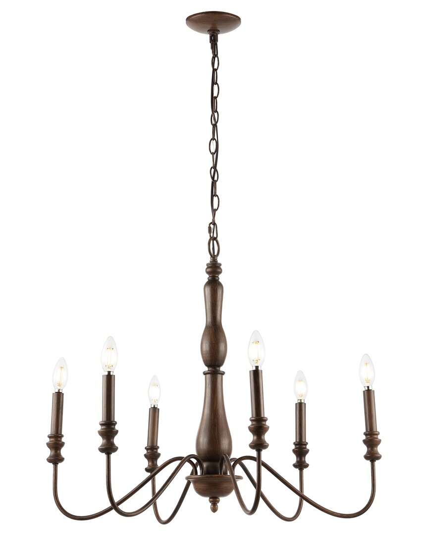 Jonathan Y Victoria 29in 6-light Rustic Midcentury Iron Led Chandelier In Brown