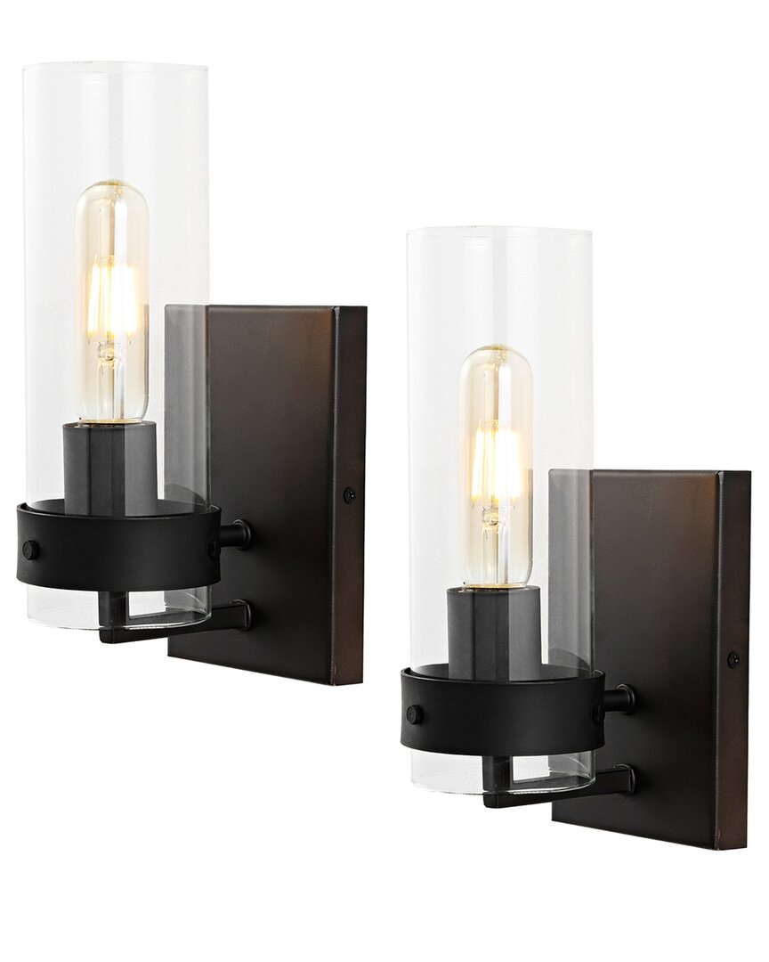 Jonathan Y Harper 4in Set Of 2 1-light Modern Farmhouse Iron/glass Led Sconce In Bronze
