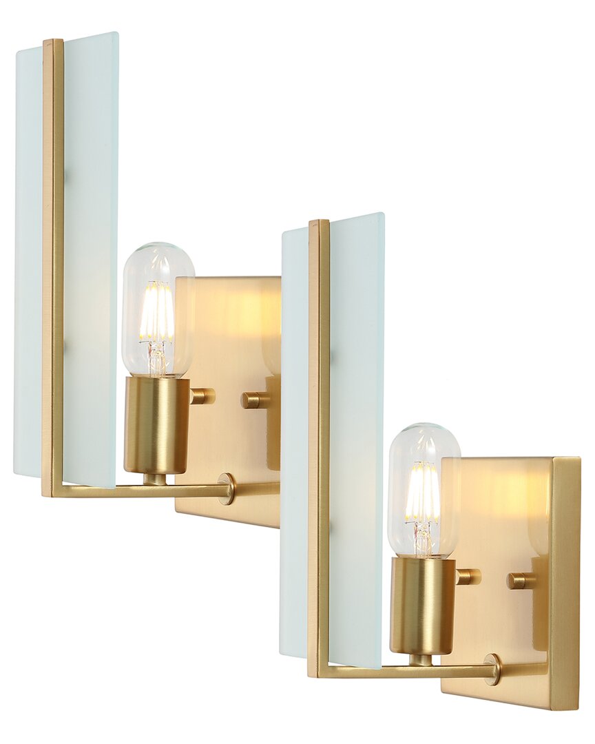 Jonathan Y Mila 5in Set Of 2 1-light Modern Coastal Iron/glass Led Sconce In Gold