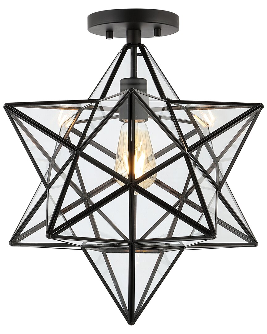 Jonathan Y Ava 14in Farmhouse Bohemian Iron/glass Led Semi Flush Mount In Black