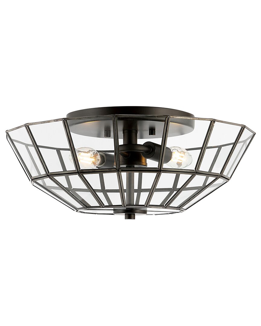 Jonathan Y Theo 15in 2-light Farmhouse Rustic Iron/glass Led Semi Flush Mount In Bronze