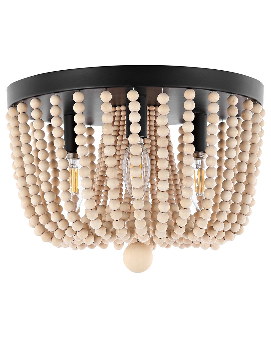 Jonathan Y Eivissa 3-light Coastal Farmhouse 13in Iron/wood Bead Led Flush Mount In Bronze