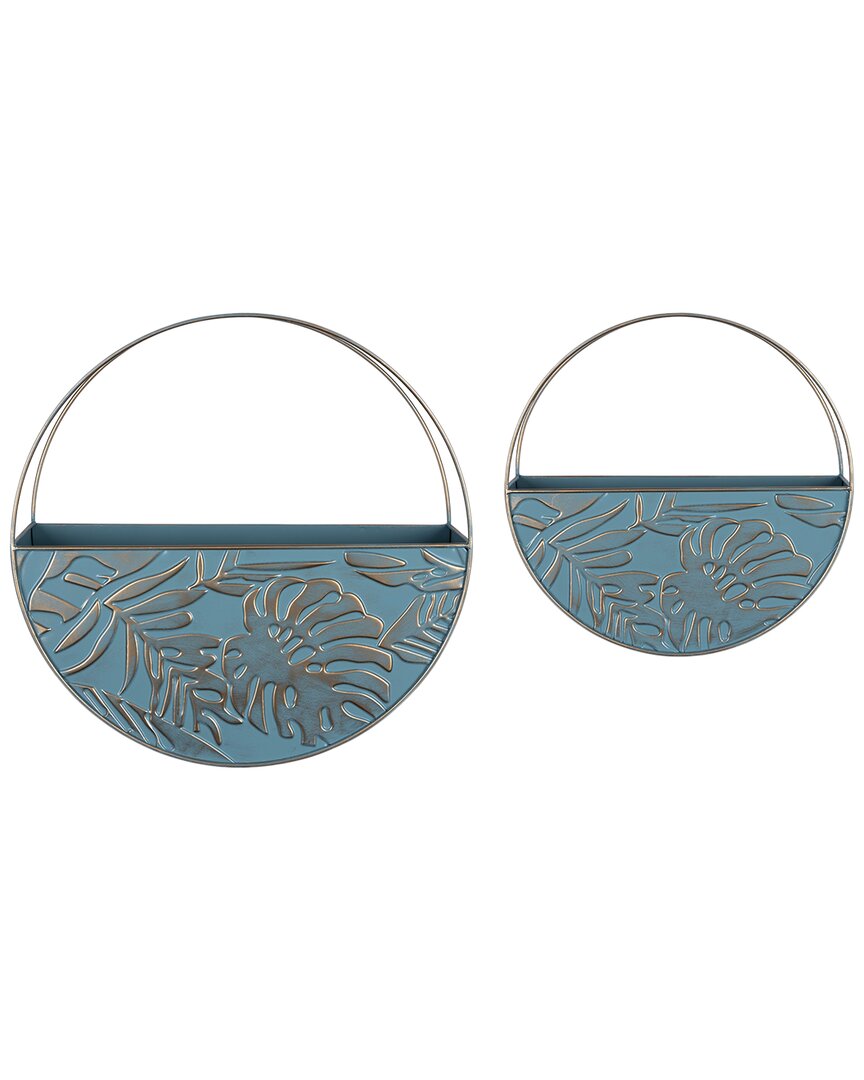 Stratton Home Decor Boho Set Of 2 Round Blue And Gold Metal Wall Planters In Multi