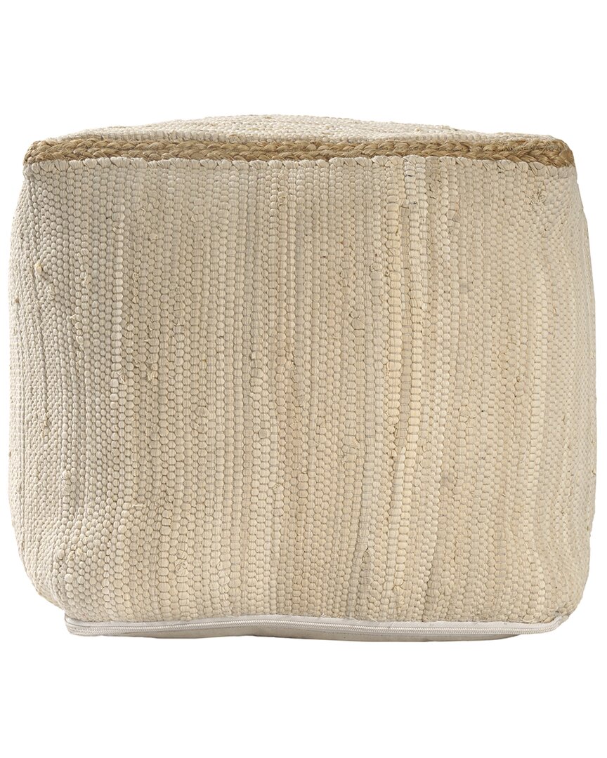 Lr Home Dayne Transitional Jute Bordered Handmade Textured Pouf In Nude
