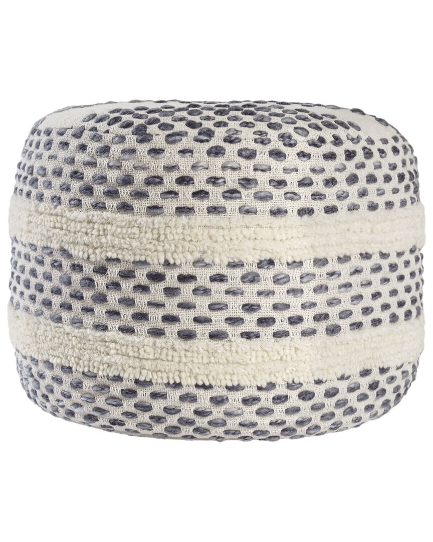 Lr Home Dash Farmhouse Tufted Striped Woven Pouf In White
