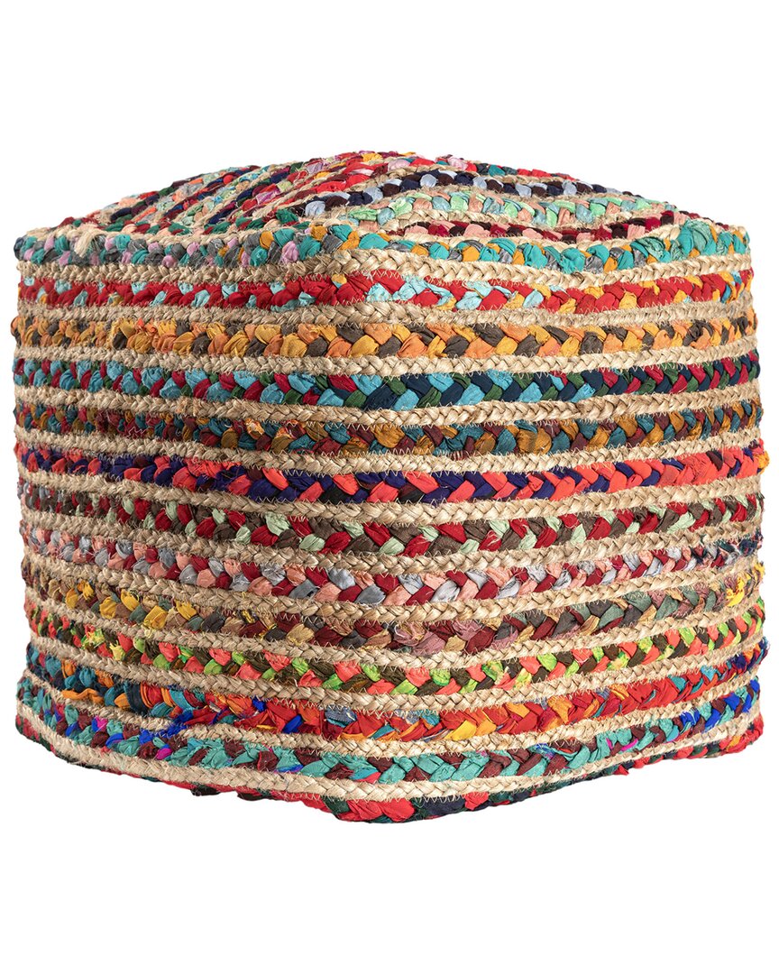 Lr Home Meera Boho Braided Striped Handmade Textured Pouf In Multi