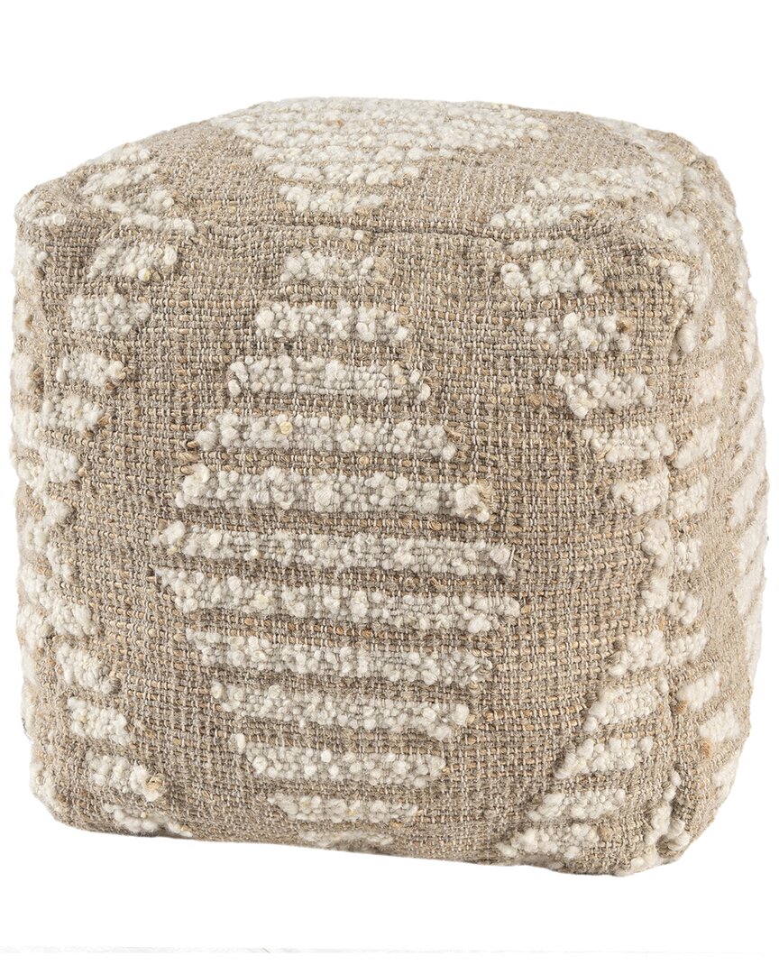 Lr Home Geo Scandi Geometric Striped Handmade Textured Pouf In Neutral