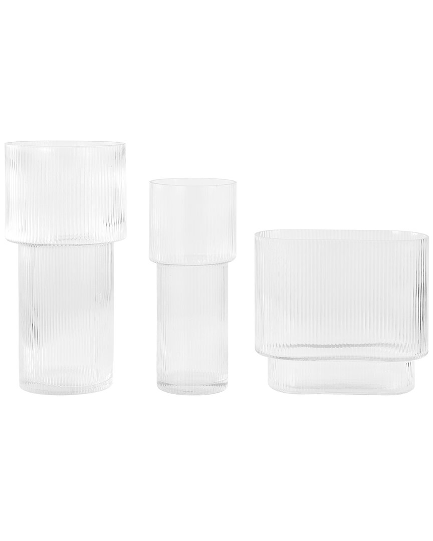 Safavieh Set Of 3 Ceva Fluted Glass Vases