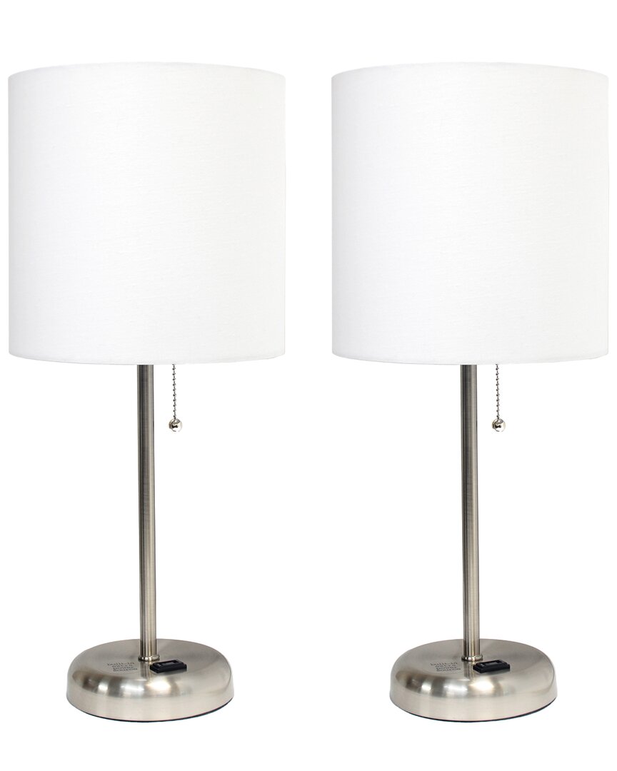 Lalia Home Set Of Two 19.5in Stick Table Desk Lamps With Charging Outlet & Drum Shade