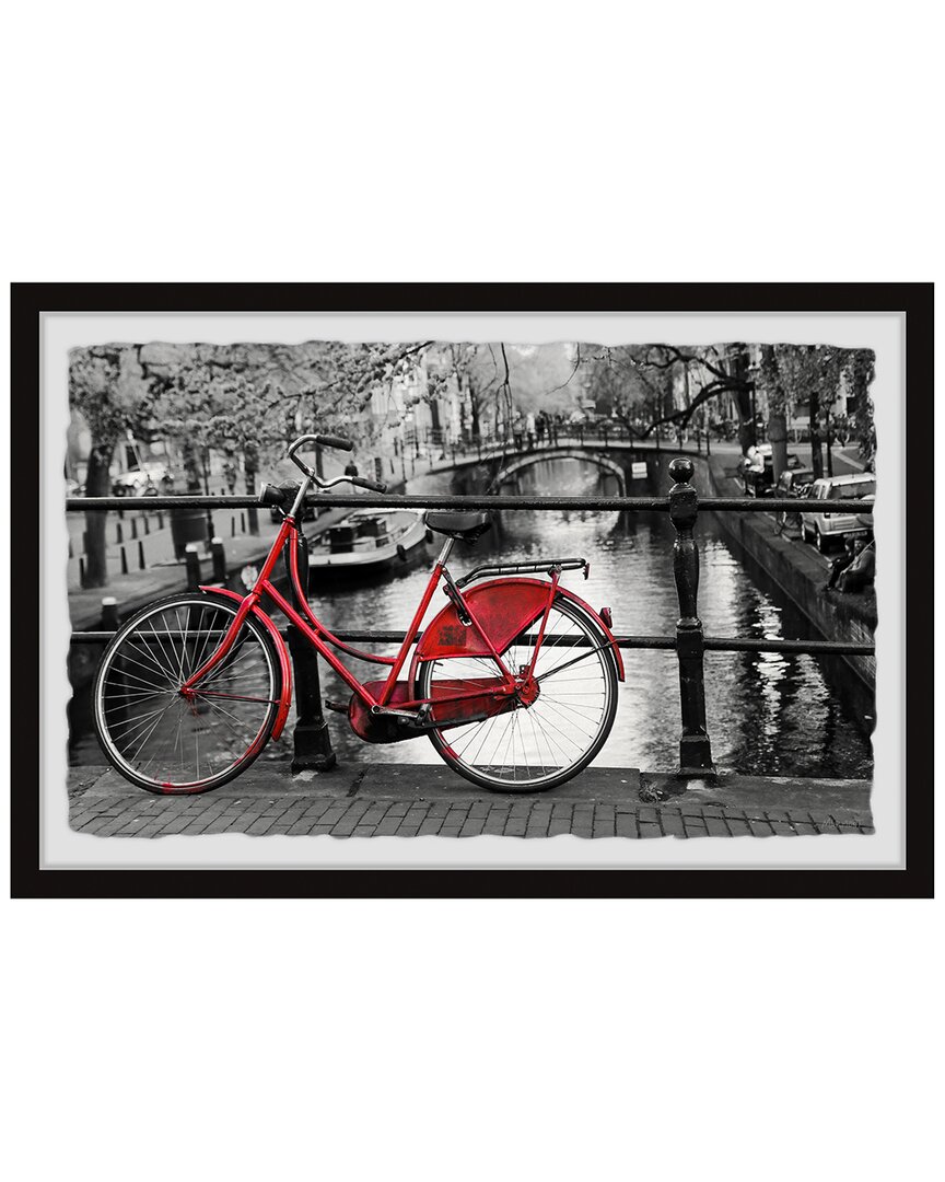 Marmont Hill Red Bicycle On The Bridge Framed Print In Multicolor