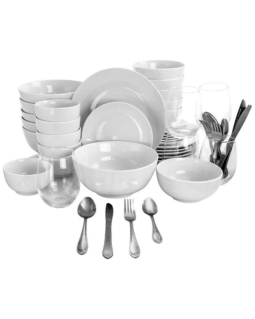 Gibson Home Gibson 60pc Ceramic Dinnerware Combo Set With Drinkware And Flatware In White