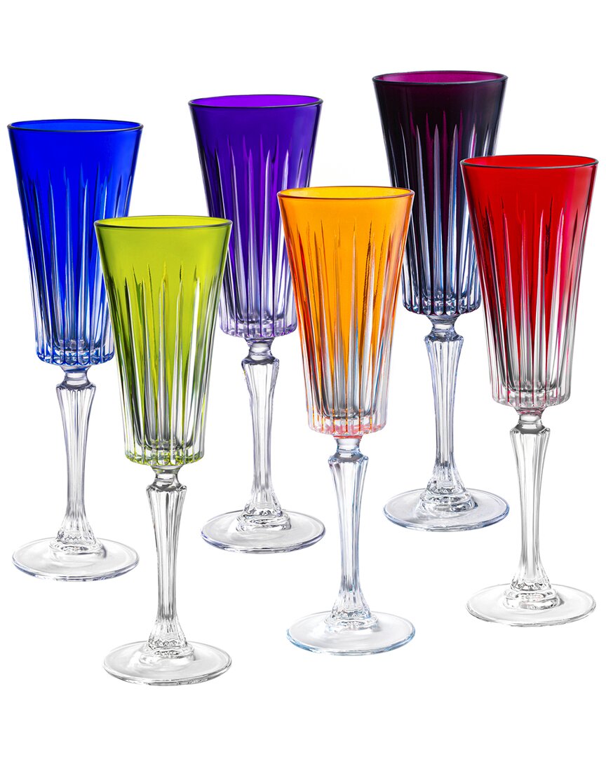 Barski Set Of 6 Colored Champagne Flutes Glasses