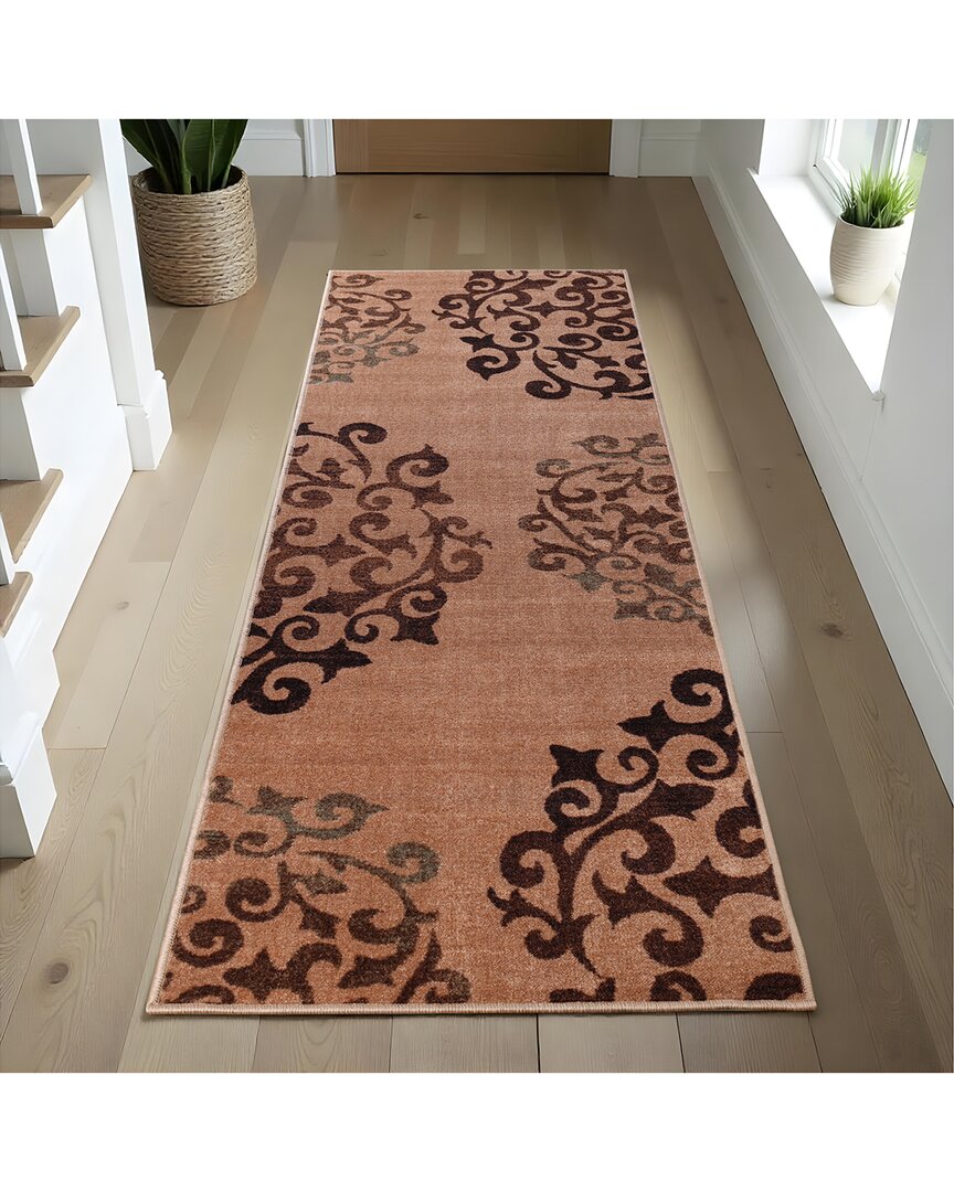 Superior Amber Non-slip Floral Medallion Rug In Brown