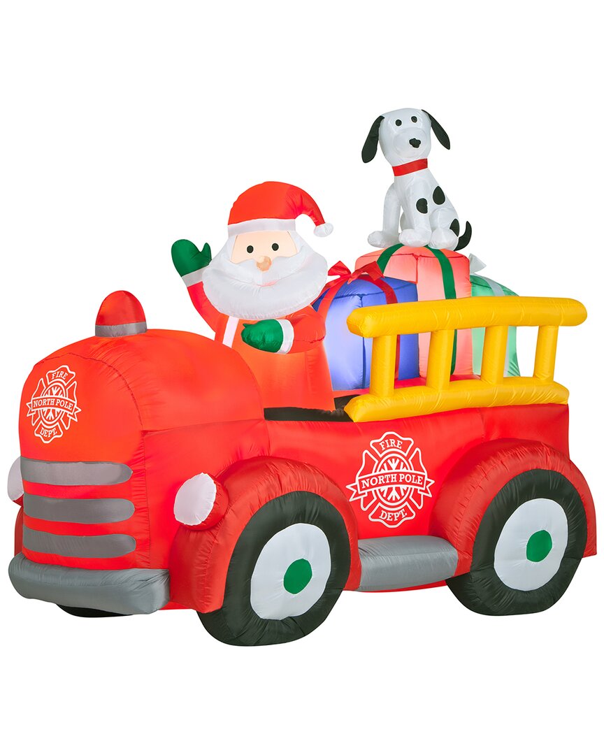 National Tree Company 6ft Inflatable Santa In Vintage Firetruck In Red