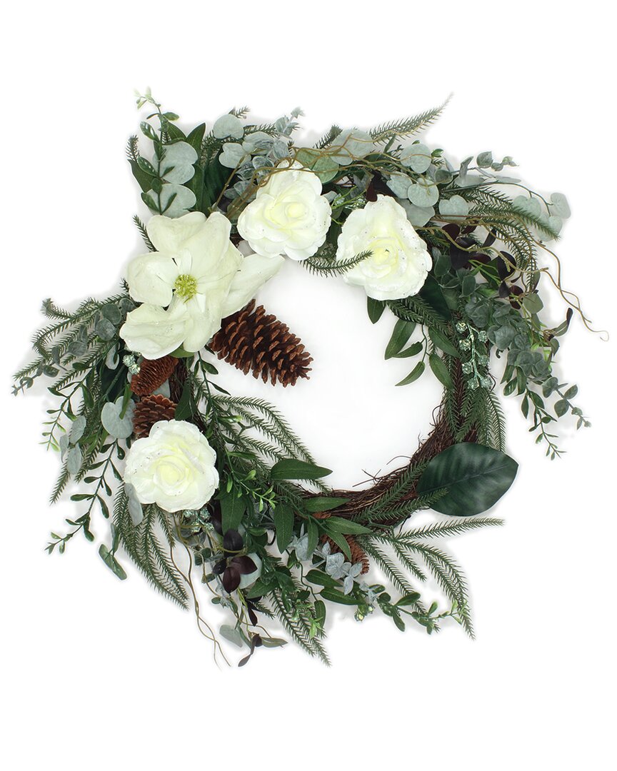 National Tree Company 26in Mixed Greens And Flowers Christmas Wreath In Green