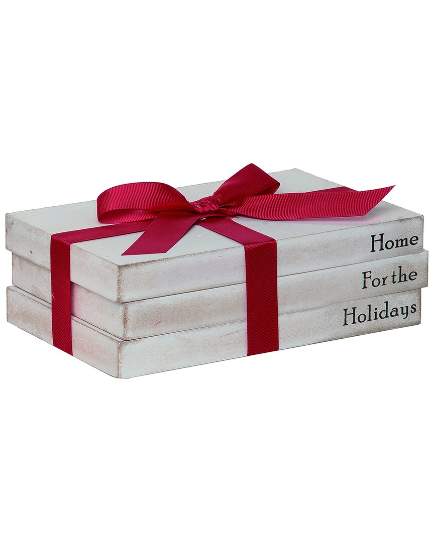 Transpac Wood 9.4in Christmas Rustic Holiday Book Stack In White