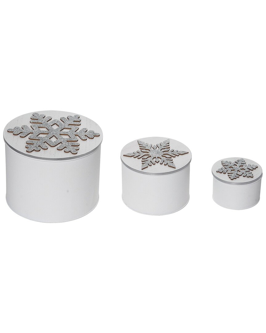 Transpac Metal 8in Christmas Winter Containers Set Of 3 In White